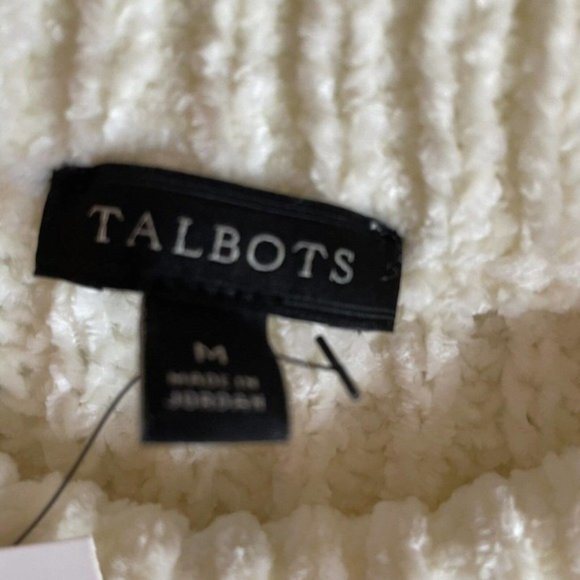 Talbots Chenille Sweater Womens Medium Off White Classic Chunky Preppy Knit NEW - Picture 4 of 9